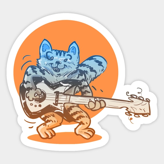 funny cat playing guitar cartoon Sticker by anticute